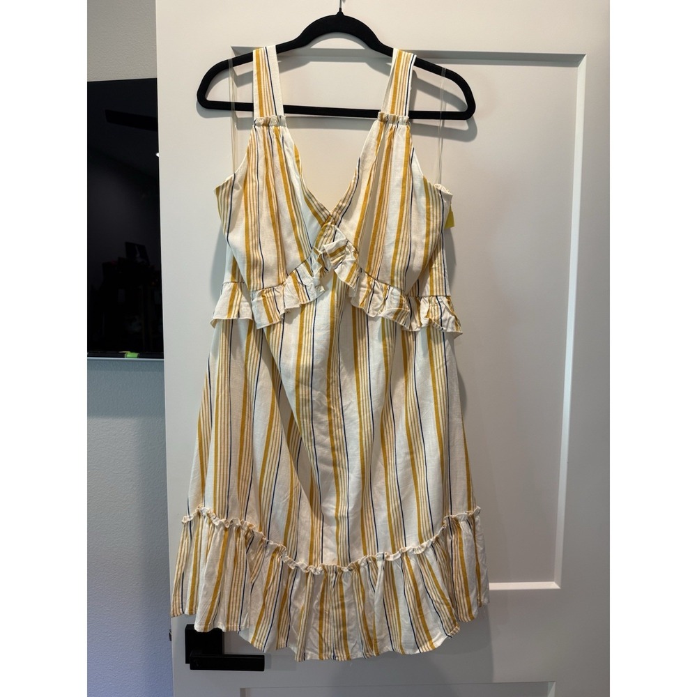 A Beautiful Soul Women's Striped Sundress V-Neck Ruffle, 1X, 14/16